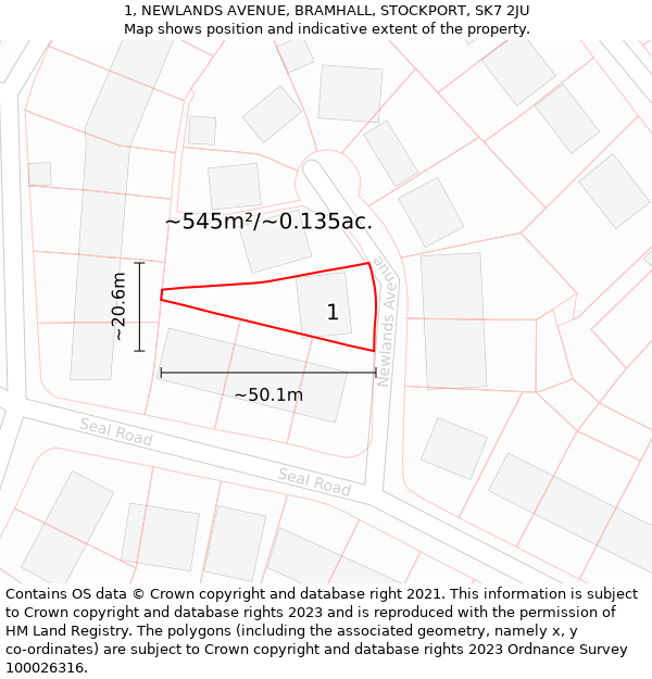 1, NEWLANDS AVENUE, BRAMHALL, STOCKPORT, SK7 2JU: Plot and title map