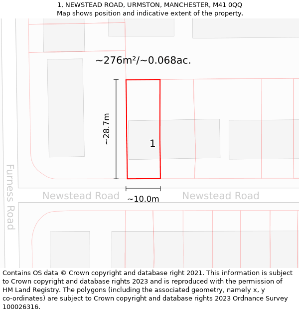 1, NEWSTEAD ROAD, URMSTON, MANCHESTER, M41 0QQ: Plot and title map