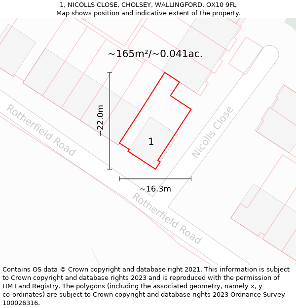 1, NICOLLS CLOSE, CHOLSEY, WALLINGFORD, OX10 9FL: Plot and title map