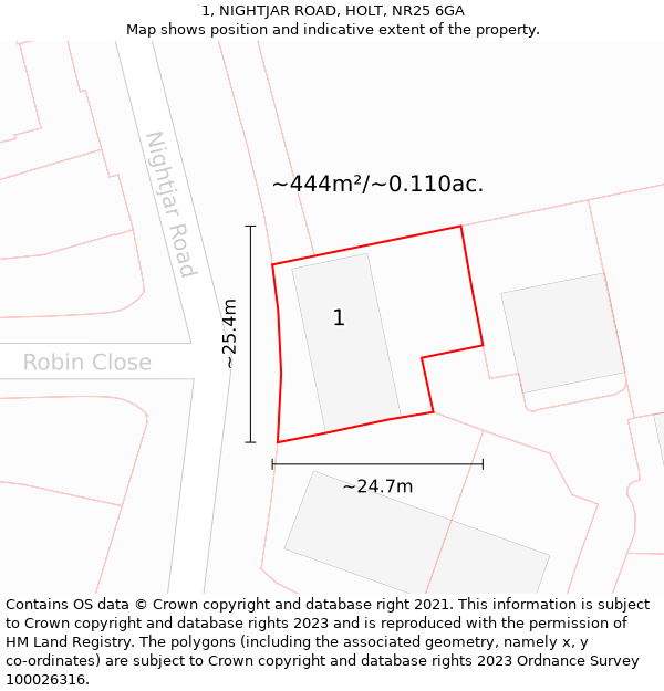 1, NIGHTJAR ROAD, HOLT, NR25 6GA: Plot and title map