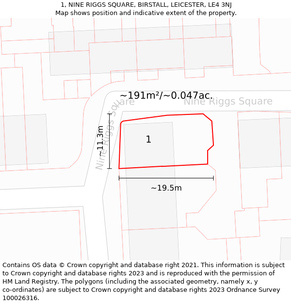 1, NINE RIGGS SQUARE, BIRSTALL, LEICESTER, LE4 3NJ: Plot and title map