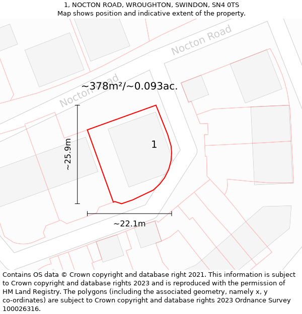 1, NOCTON ROAD, WROUGHTON, SWINDON, SN4 0TS: Plot and title map