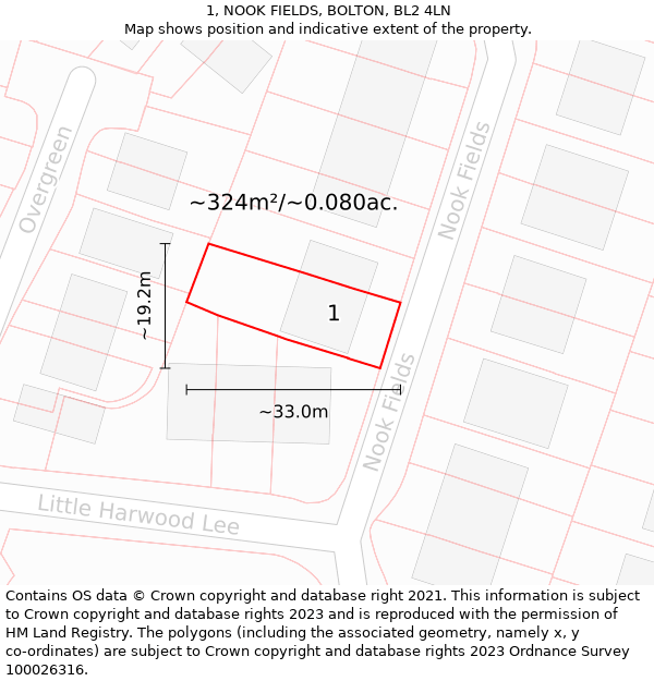 1, NOOK FIELDS, BOLTON, BL2 4LN: Plot and title map