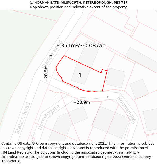 1, NORMANGATE, AILSWORTH, PETERBOROUGH, PE5 7BF: Plot and title map