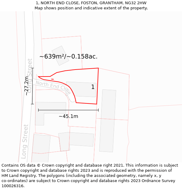 1, NORTH END CLOSE, FOSTON, GRANTHAM, NG32 2HW: Plot and title map