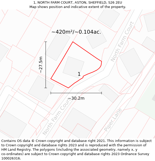 1, NORTH FARM COURT, ASTON, SHEFFIELD, S26 2EU: Plot and title map