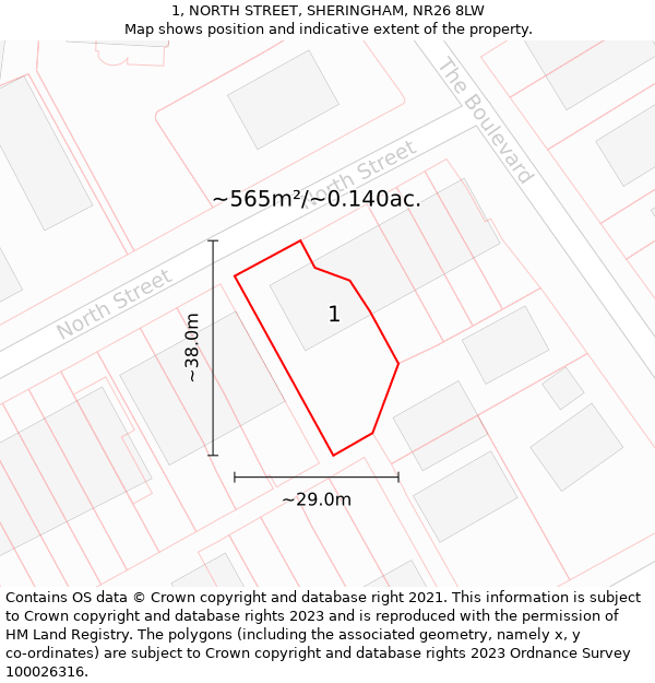 1, NORTH STREET, SHERINGHAM, NR26 8LW: Plot and title map