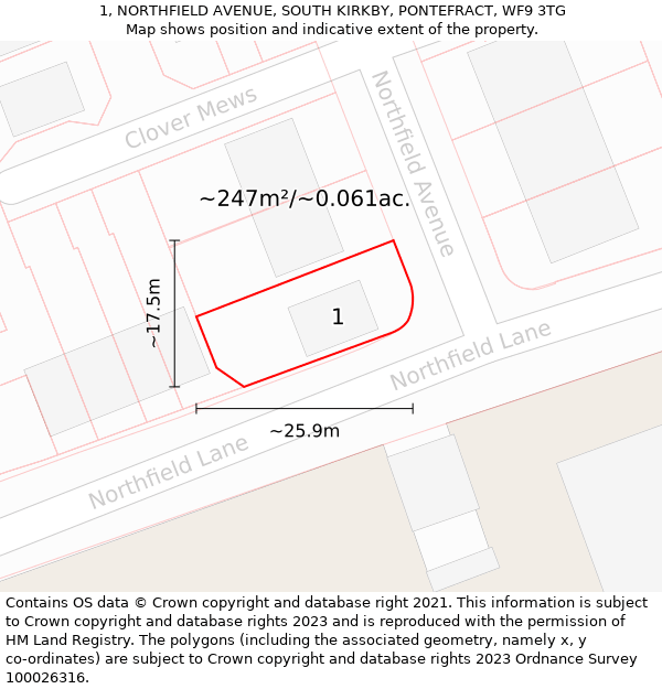 1, NORTHFIELD AVENUE, SOUTH KIRKBY, PONTEFRACT, WF9 3TG: Plot and title map