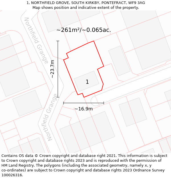 1, NORTHFIELD GROVE, SOUTH KIRKBY, PONTEFRACT, WF9 3AG: Plot and title map