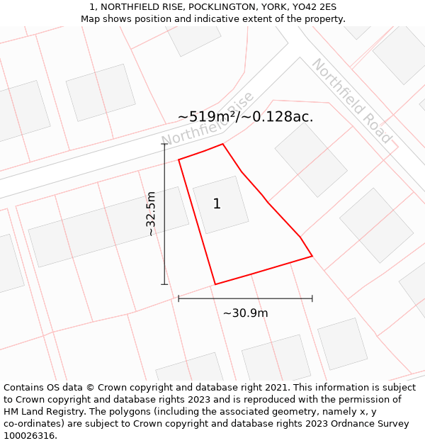 1, NORTHFIELD RISE, POCKLINGTON, YORK, YO42 2ES: Plot and title map