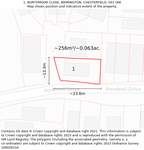 1, NORTHMOOR CLOSE, BRIMINGTON, CHESTERFIELD, S43 1NE: Plot and title map