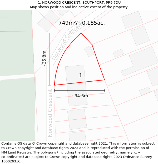 1, NORWOOD CRESCENT, SOUTHPORT, PR9 7DU: Plot and title map