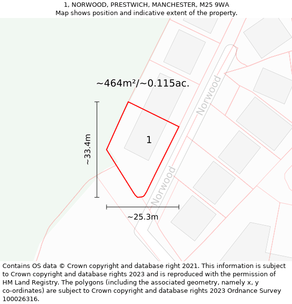 1, NORWOOD, PRESTWICH, MANCHESTER, M25 9WA: Plot and title map