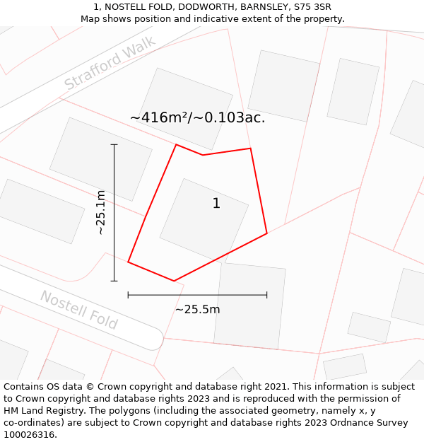 1, NOSTELL FOLD, DODWORTH, BARNSLEY, S75 3SR: Plot and title map