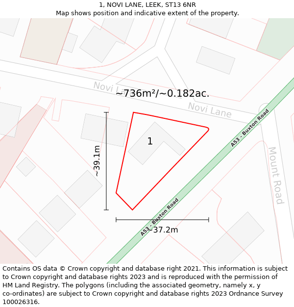 1, NOVI LANE, LEEK, ST13 6NR: Plot and title map