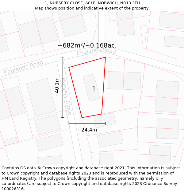 1, NURSERY CLOSE, ACLE, NORWICH, NR13 3EH: Plot and title map