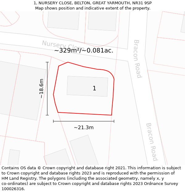 1, NURSERY CLOSE, BELTON, GREAT YARMOUTH, NR31 9SP: Plot and title map