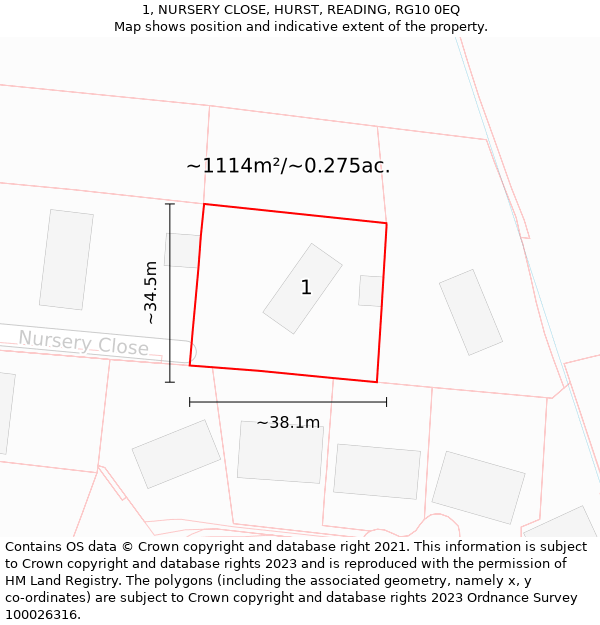 1, NURSERY CLOSE, HURST, READING, RG10 0EQ: Plot and title map