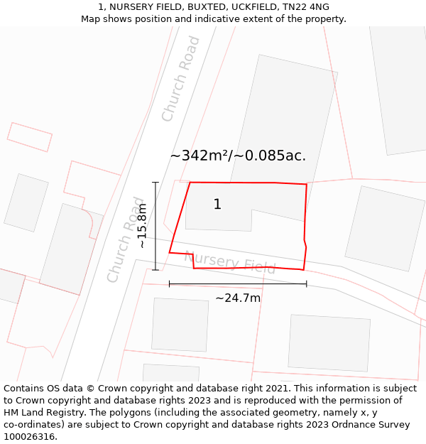 1, NURSERY FIELD, BUXTED, UCKFIELD, TN22 4NG: Plot and title map