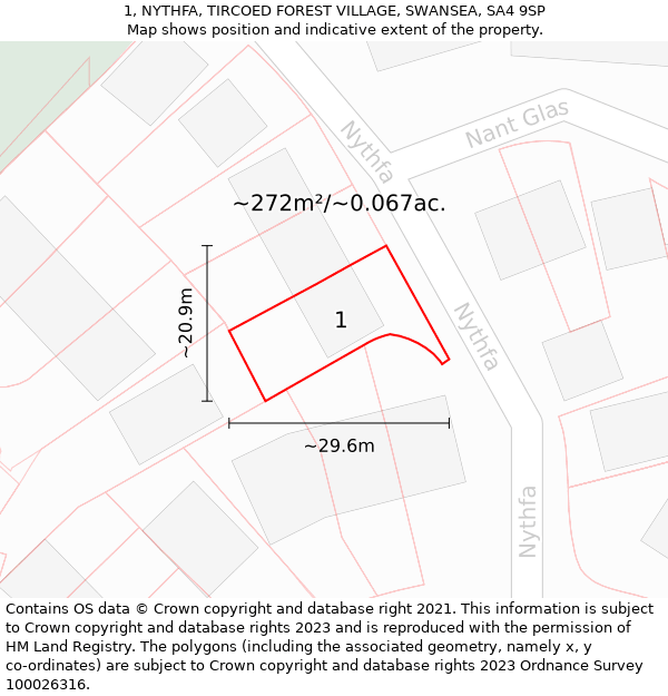 1, NYTHFA, TIRCOED FOREST VILLAGE, SWANSEA, SA4 9SP: Plot and title map