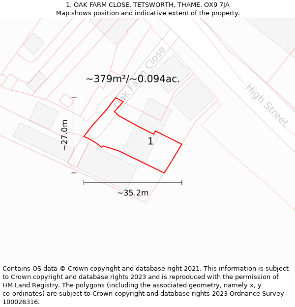 1, OAK FARM CLOSE, TETSWORTH, THAME, OX9 7JA: Plot and title map