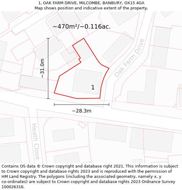 1, OAK FARM DRIVE, MILCOMBE, BANBURY, OX15 4GA: Plot and title map