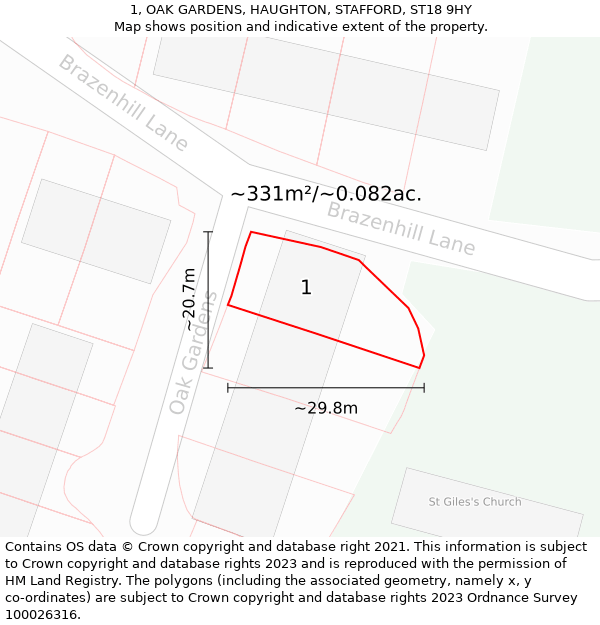 1, OAK GARDENS, HAUGHTON, STAFFORD, ST18 9HY: Plot and title map