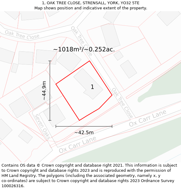 1, OAK TREE CLOSE, STRENSALL, YORK, YO32 5TE: Plot and title map