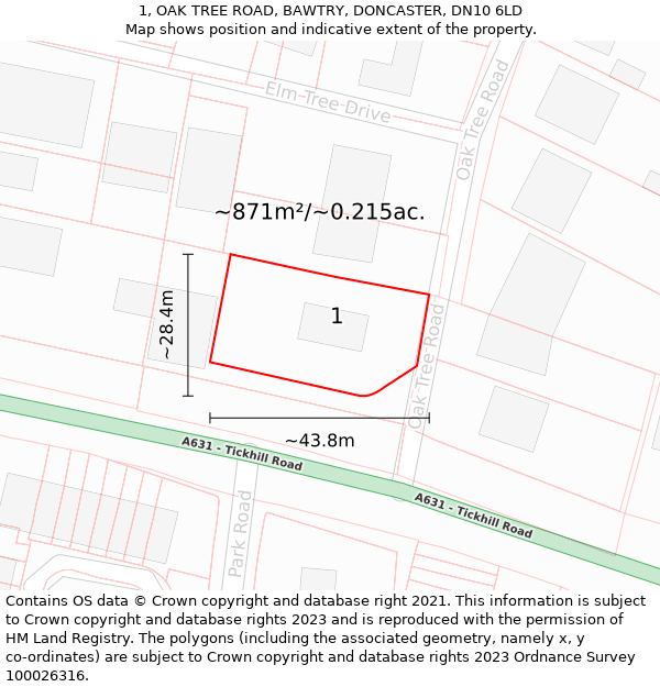 1, OAK TREE ROAD, BAWTRY, DONCASTER, DN10 6LD: Plot and title map