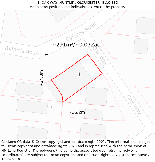 1, OAK WAY, HUNTLEY, GLOUCESTER, GL19 3SD: Plot and title map