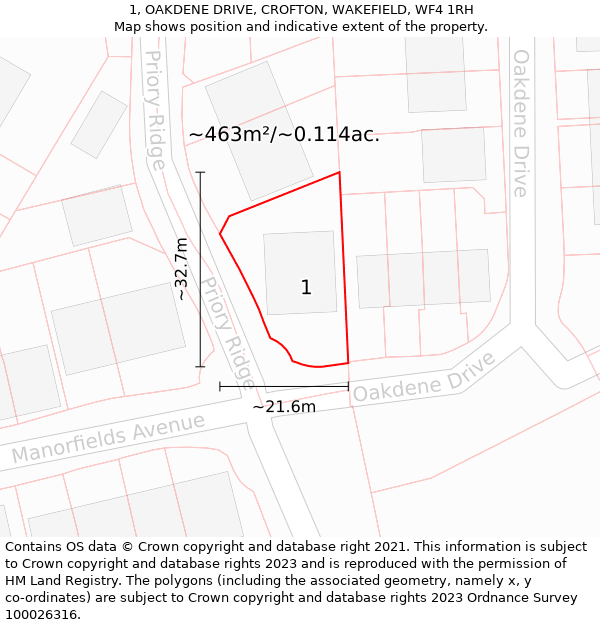 1, OAKDENE DRIVE, CROFTON, WAKEFIELD, WF4 1RH: Plot and title map