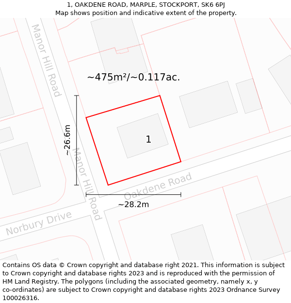 1, OAKDENE ROAD, MARPLE, STOCKPORT, SK6 6PJ: Plot and title map