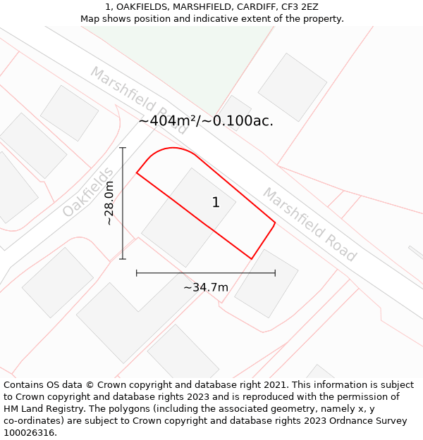 1, OAKFIELDS, MARSHFIELD, CARDIFF, CF3 2EZ: Plot and title map