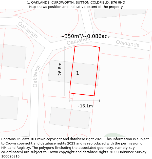 1, OAKLANDS, CURDWORTH, SUTTON COLDFIELD, B76 9HD: Plot and title map