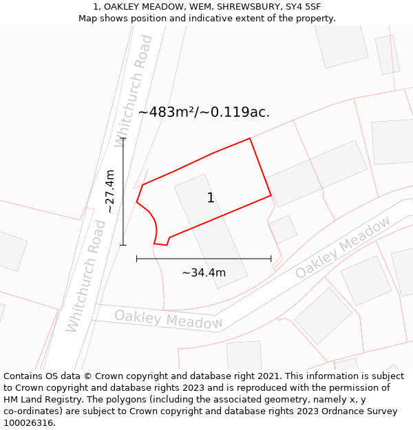 1, OAKLEY MEADOW, WEM, SHREWSBURY, SY4 5SF: Plot and title map