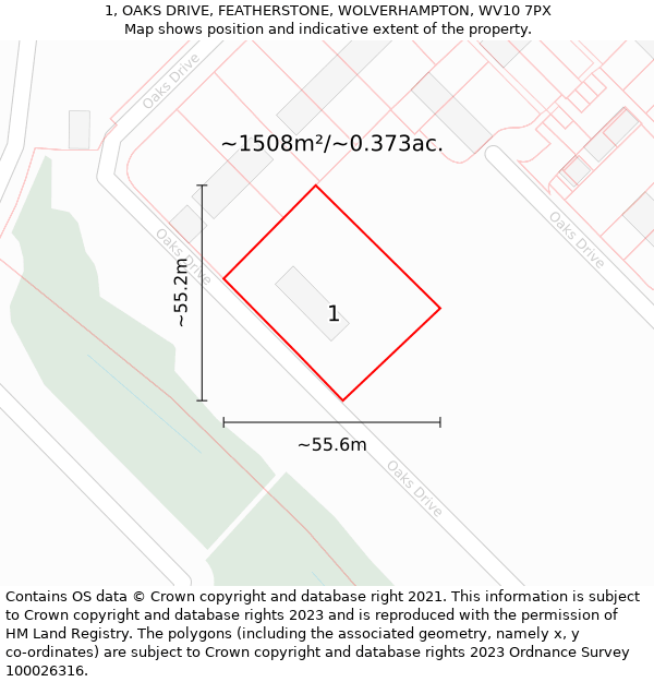 1, OAKS DRIVE, FEATHERSTONE, WOLVERHAMPTON, WV10 7PX: Plot and title map