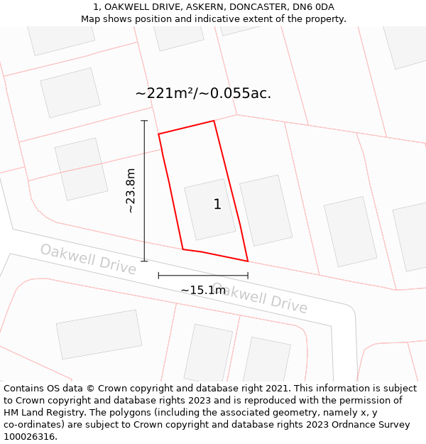 1, OAKWELL DRIVE, ASKERN, DONCASTER, DN6 0DA: Plot and title map