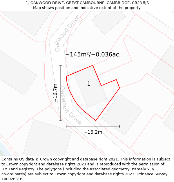 1, OAKWOOD DRIVE, GREAT CAMBOURNE, CAMBRIDGE, CB23 5JS: Plot and title map