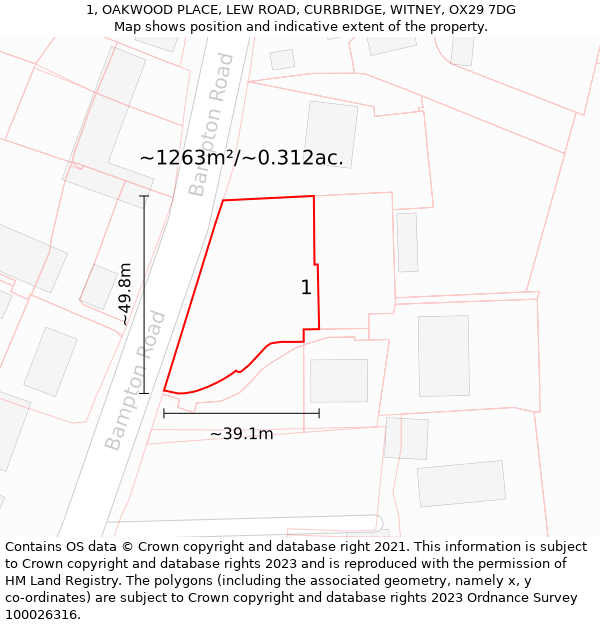 1, OAKWOOD PLACE, LEW ROAD, CURBRIDGE, WITNEY, OX29 7DG: Plot and title map