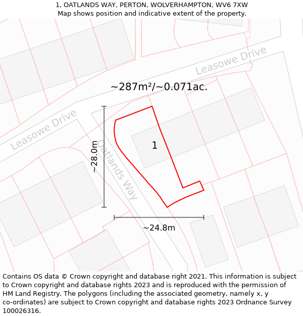 1, OATLANDS WAY, PERTON, WOLVERHAMPTON, WV6 7XW: Plot and title map