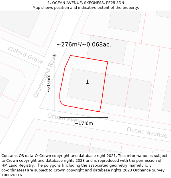 1, OCEAN AVENUE, SKEGNESS, PE25 3DN: Plot and title map