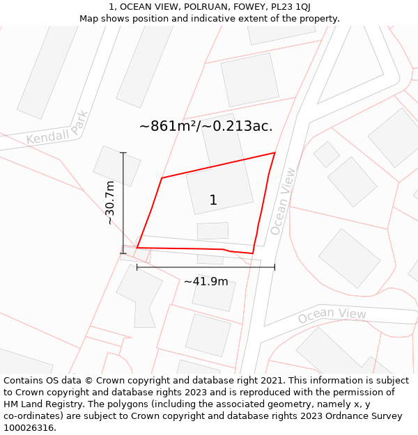 1, OCEAN VIEW, POLRUAN, FOWEY, PL23 1QJ: Plot and title map