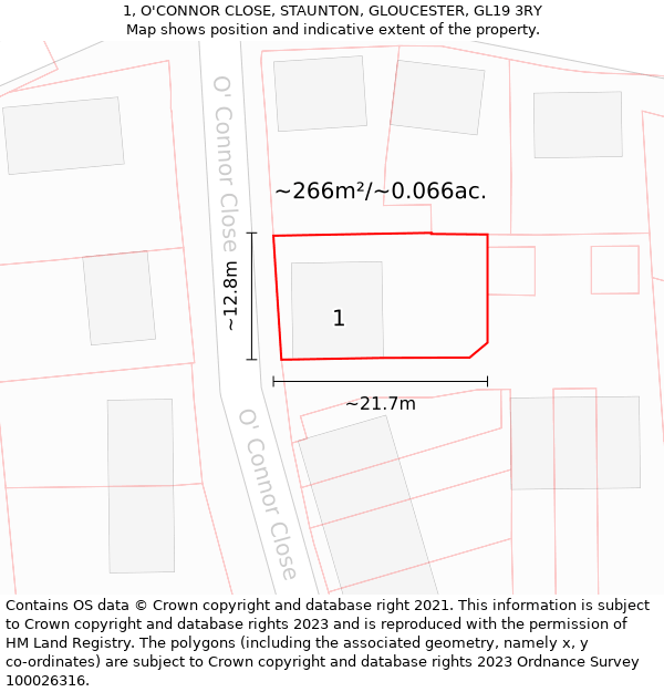 1, O'CONNOR CLOSE, STAUNTON, GLOUCESTER, GL19 3RY: Plot and title map