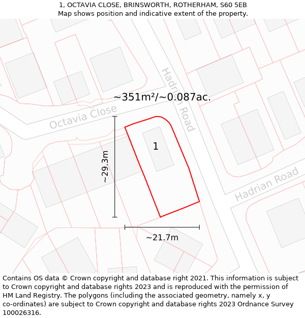 1, OCTAVIA CLOSE, BRINSWORTH, ROTHERHAM, S60 5EB: Plot and title map