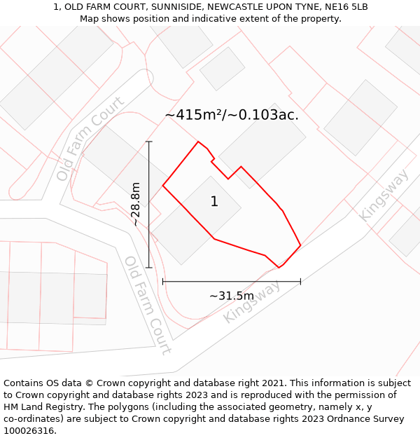 1, OLD FARM COURT, SUNNISIDE, NEWCASTLE UPON TYNE, NE16 5LB: Plot and title map