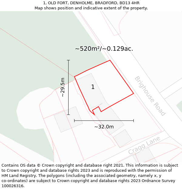 1, OLD FORT, DENHOLME, BRADFORD, BD13 4HR: Plot and title map