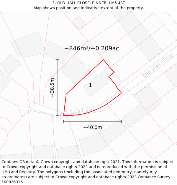 1, OLD HALL CLOSE, PINNER, HA5 4ST: Plot and title map