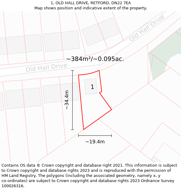 1, OLD HALL DRIVE, RETFORD, DN22 7EA: Plot and title map