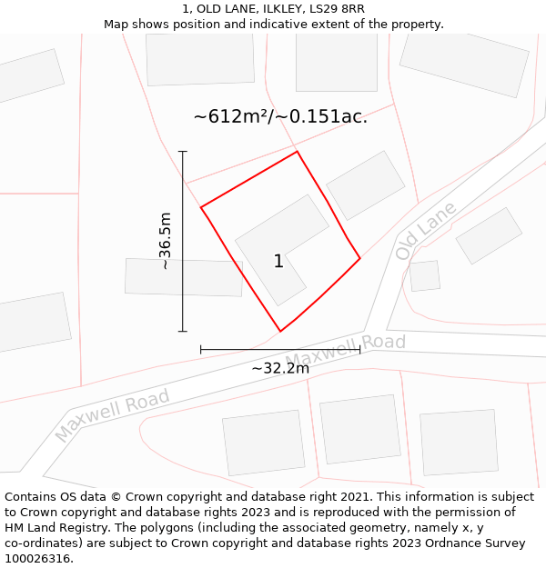 1, OLD LANE, ILKLEY, LS29 8RR: Plot and title map