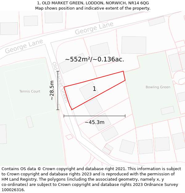 1, OLD MARKET GREEN, LODDON, NORWICH, NR14 6QG: Plot and title map